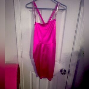 Pink satin strapless, jewel cocktail party dress💖💖💖